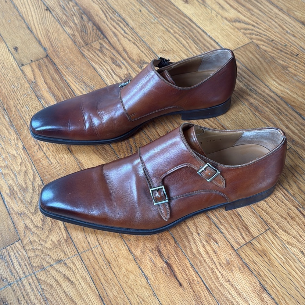 Mangnanni Double Monk Men's Brown Leather Dress Shoes 11.5 - Picture 5 of 11
